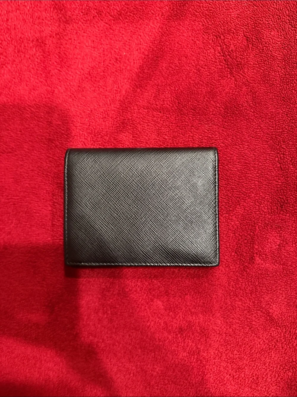 Prada Black Saffiano Leather Card Holder with Logo Triangle